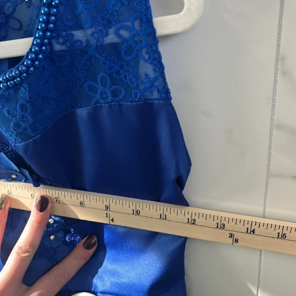 Elegant Floral Pearl and Blue Silk Youth Dress